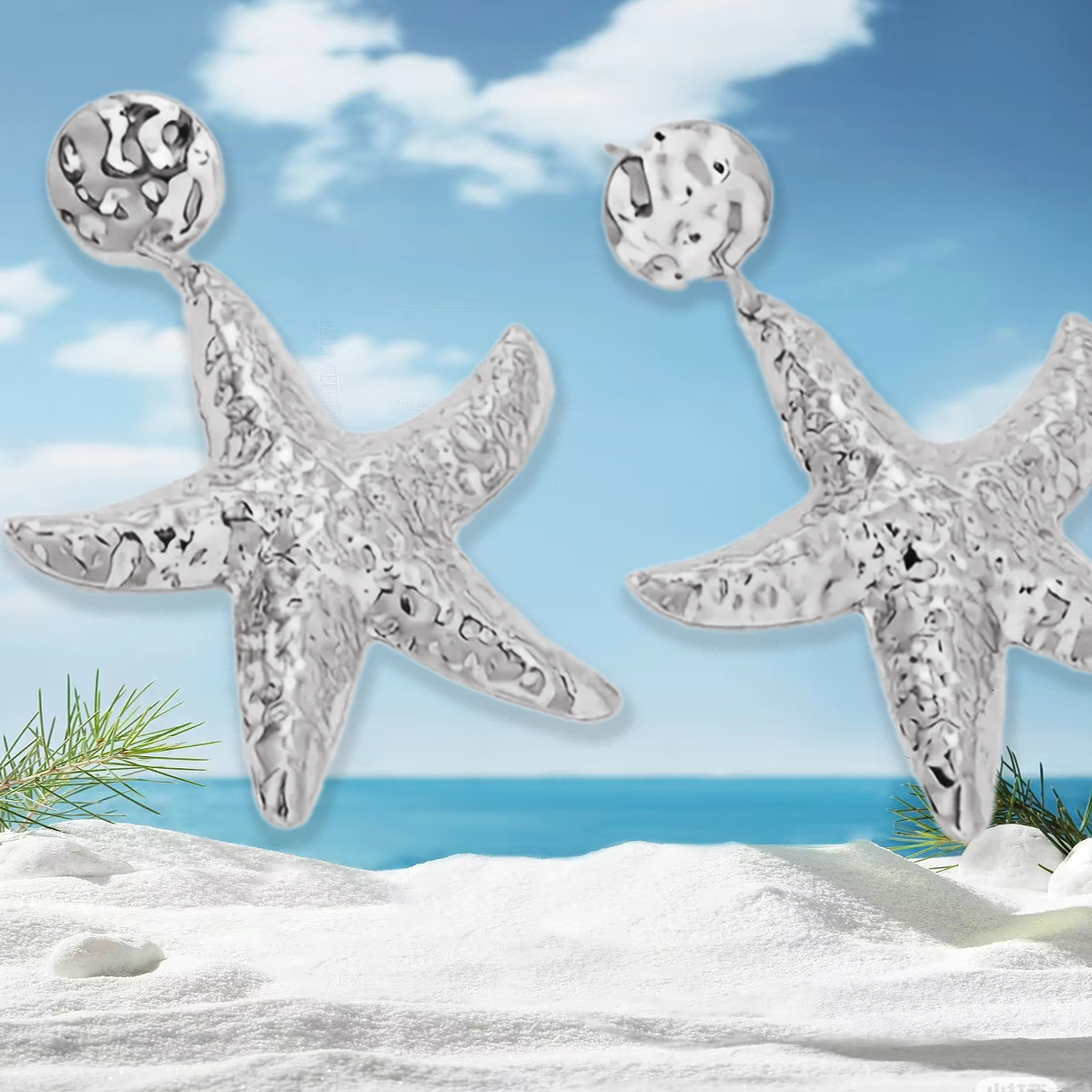 Vacation Ocean Elements Hammered Texture Starfish Shape Ins Style Women's Earrings Summer