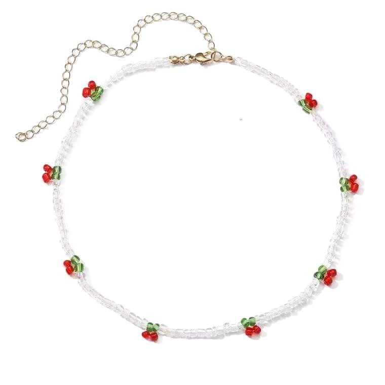 Colorful Handmade Beaded Cherry Rice Bead Necklace for Women