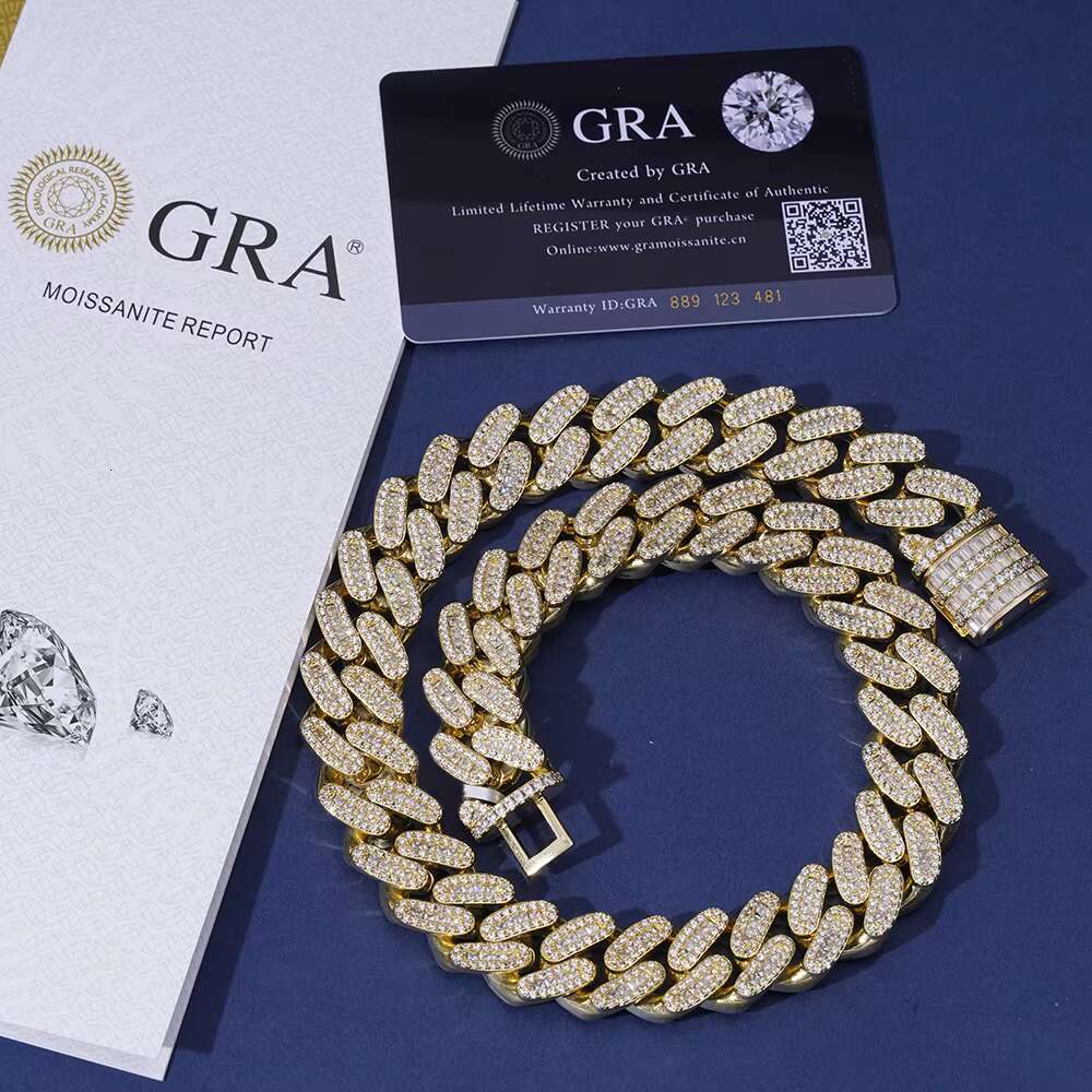 Custom Iced Out Cuban Link Chain Pass Vvs Moissanite Diamond Tester Men Baguette 925 Sterling Silver 14K 18K Gold Cuban Chain