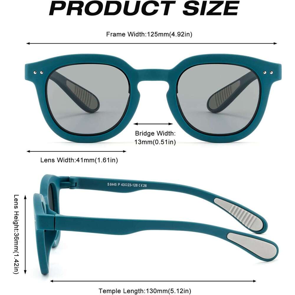 Polarized 3 Kids Square Sunglasses TPEE Rubber Flexible Frame for Boys Girls Toddler Age 3-12, 100% UV400 Protection 3-12, 100%
