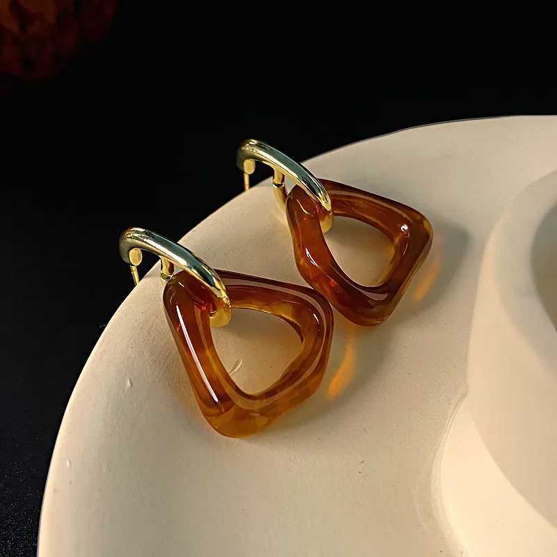2024 Trendy Vintage Transparent Resin Acrylic Metal Earrings Korean Irregular Geometric Statement Drop Earrings Jewelry Y250704