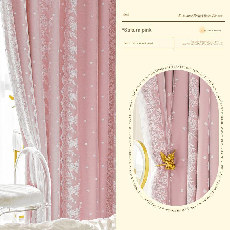 A935 French lace curtains full blackout bedroom living room ins style cream hook finished curtain