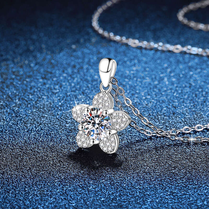 Pure S925ier with Pendant for Women, Camellia Flower, 1 caratS925 D Color MoiS925S925anite Necklace 16e