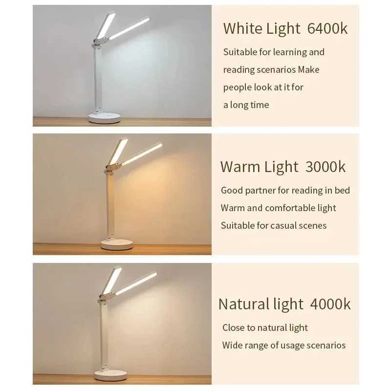 3-Level Dimmable LED Desk Lamp USB Rechargeable Touch Night Light Eye Protection Foldable Table Lamp for Bedroom Bedside Reading XJ250703
