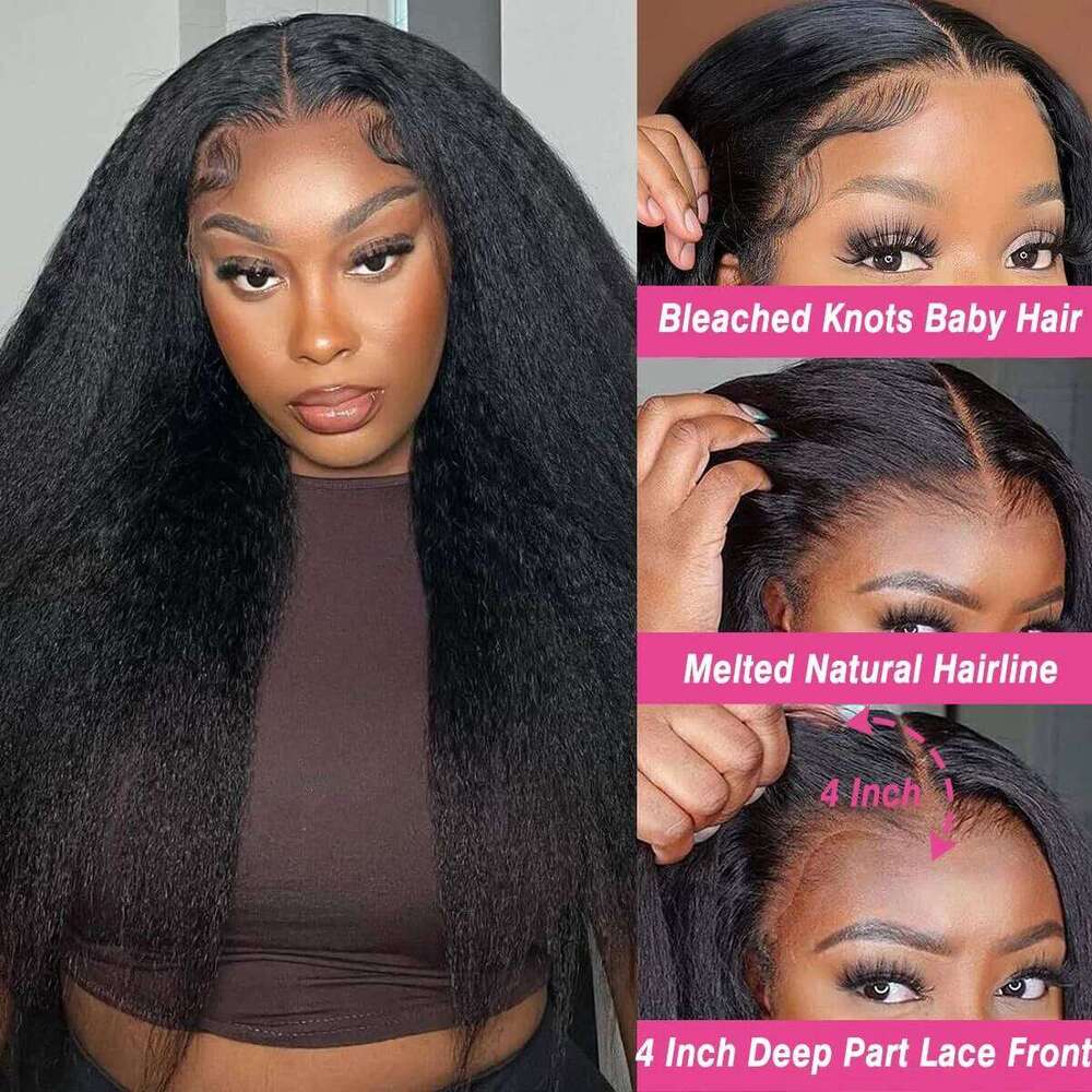 Kinky Lace Front Pre Plucked With Baby 13x4 Hd Transparent Brazilian Yaki Straight Human Hair Wigs