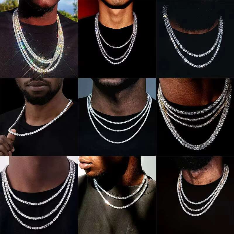 Wholesale Price in Stock 925 Sterling Silver Mossanite Tennis Chain 2mm--6.5mm VVS Diamond Necklace Moissanite Tennis Chain