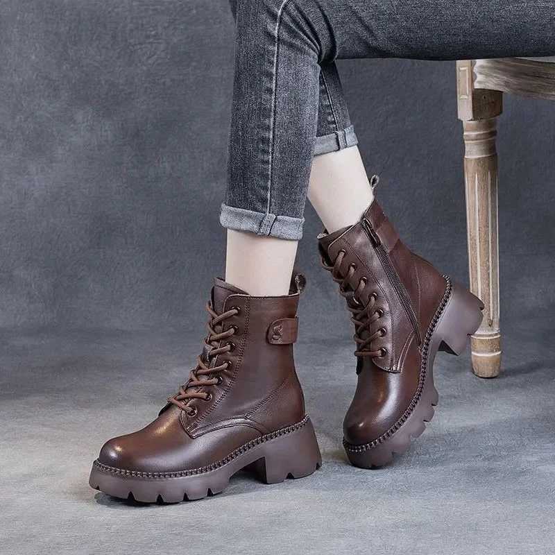 2025New Womens Boots Winter Plush Warm Snow Boots High Quality Leather Boots for Women Fashion Platform Short Boot Botas Mujer Z250704
