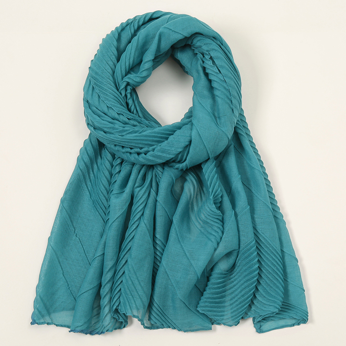K1231 Summer new solid color cotton and linen large and small pleated scarf high quality solid color wrinkled headscarf