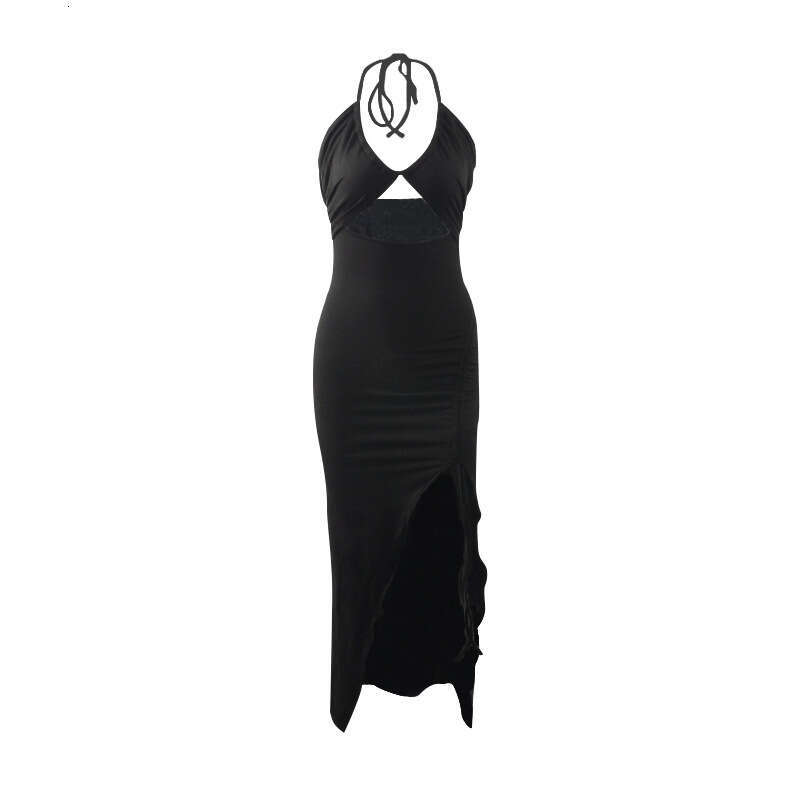 European and American INS Style Spring Sexy Hot Girl High Slit Halter Neck Elegant Chest-Enhancing Long Dress 2025 New Casual Versatile Fashion Clothi