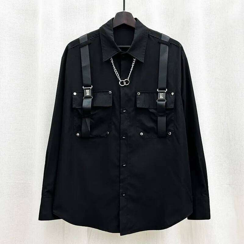 New Niche Design Fashion Brand Man Straps High-end Loose Fitting Long Blouse BF Women Shirts