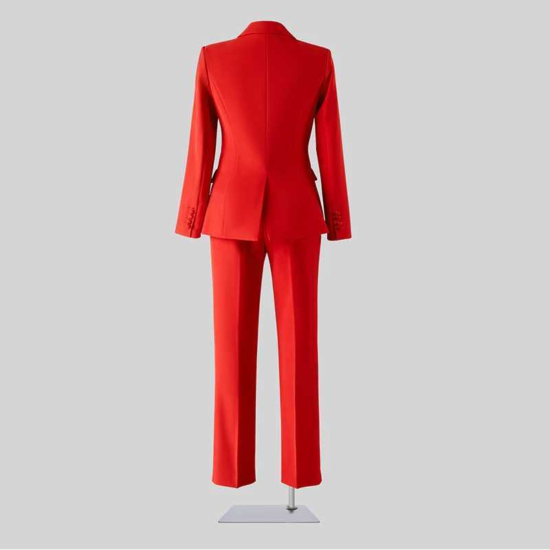 ZJYT Autumn Business Chic Double Breasted Blazer Suit Pant Sets Two Piece Womens Outfit Office Lady Work Wear Trousers Set Red X250704