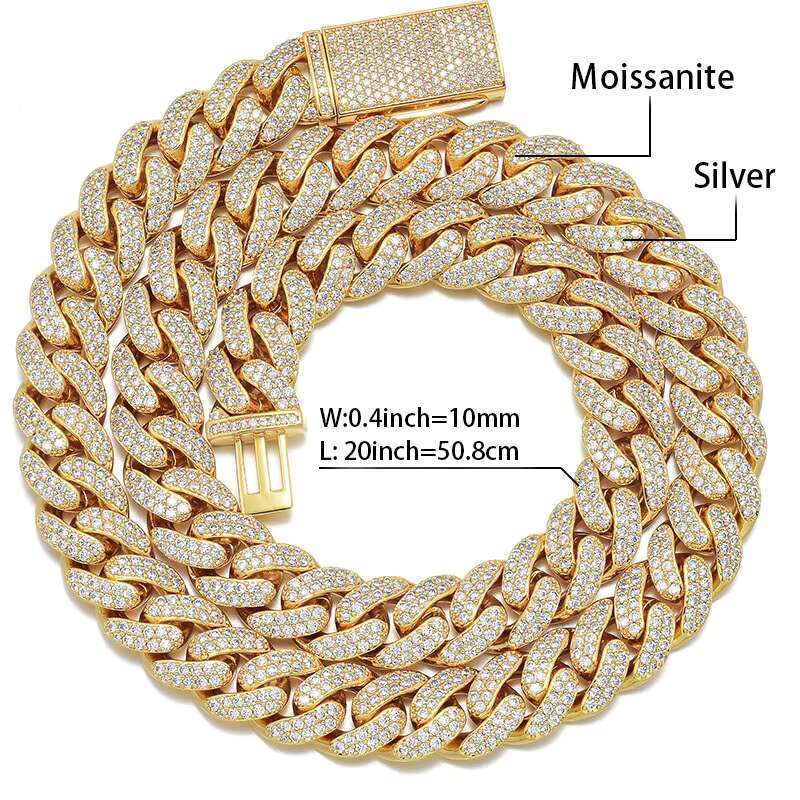 Hip Hop Jewelry D VVS Round Moissanite Diamond S925 Iced Out Moissanite Cuban Necklace Link Chain Jewelry