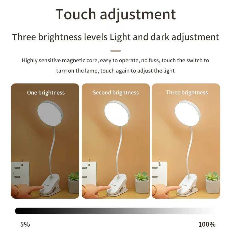 Table Lamp USB Rechargeable Desk Lamp With Clip Bed Reading Book Night Light LED Touch 3 Modes Dimming Eye Protection Light XJ250703