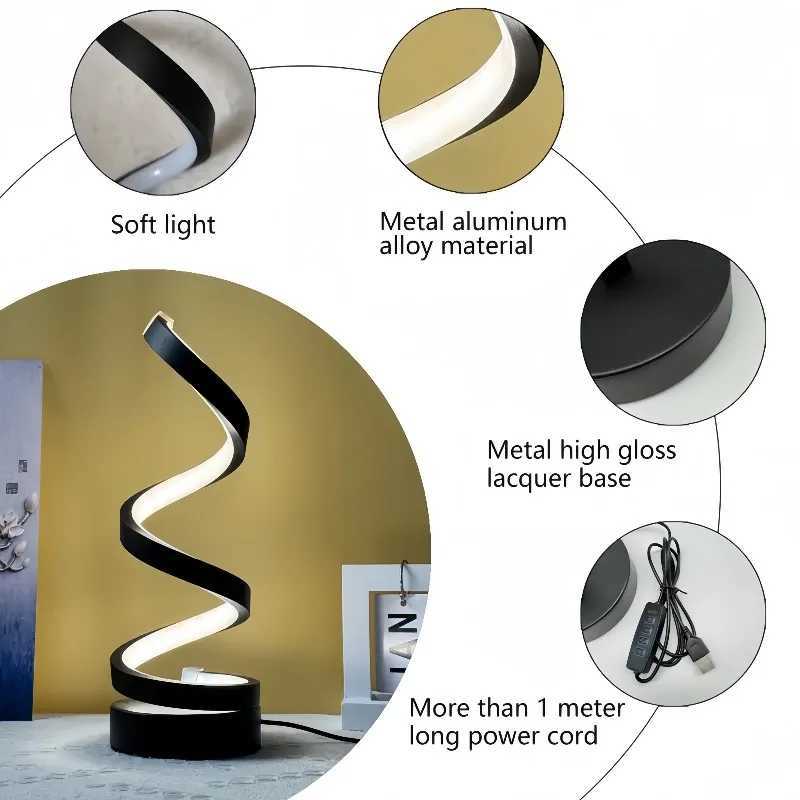 3 Color Adjustable Spiral LED Table Lamp Dimmable Gooseneck Metal Desk Light USB Powered for Office Bedroom Living Room XJ250703