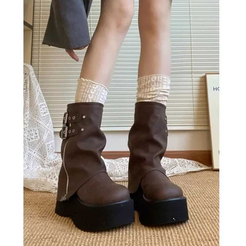 Tassel Boots for Women Gothic Trend Women Boots Chelsea Mid Heels Motorcycle Boots Women Fashion Knee High Botas Z250704