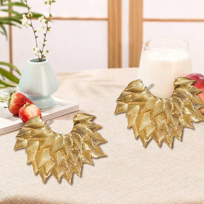 Fashion Versatile Simple Personality Exaggerated Multi-layer Leaf Earrings for Women