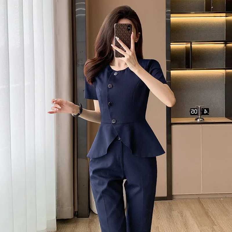 6611 Summer Thin Short-Slved Suit Womens Slim-Fit Elegant Fashion Business Wear Beauty Jewelry Shop High-End Overalls X250704