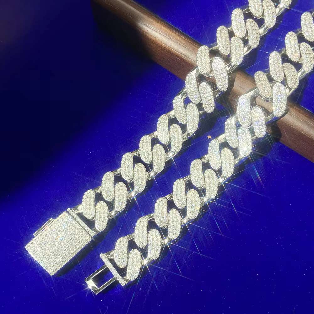 Wholesale Hip Hop Jewelry Rose Gold Plated 14MM Iec Out Zircon 925 Silver Miami Cuban Link Chain Necklaces for Men