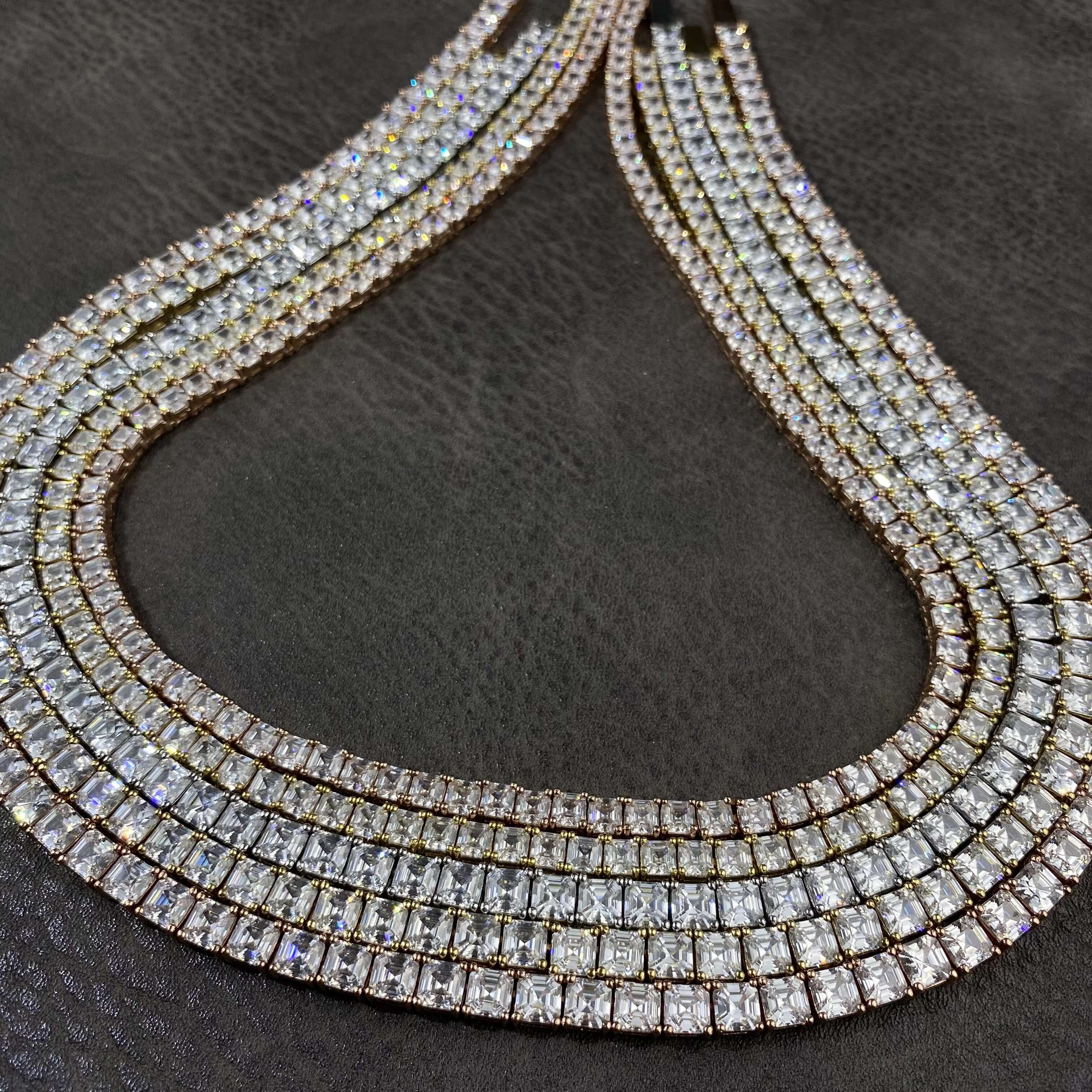 Custom High Quality New Trendy Design HipHop Style Jewelry 4mm 5mm Iced Out Baguette Tennis Necklace Chain for Men