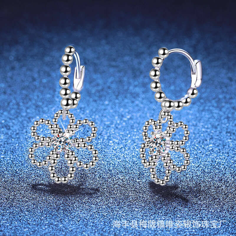 S925 Pure S925ier D Color MoiS925S925anite French Five-Petal Flower Camellia EarringS925 for Women 814