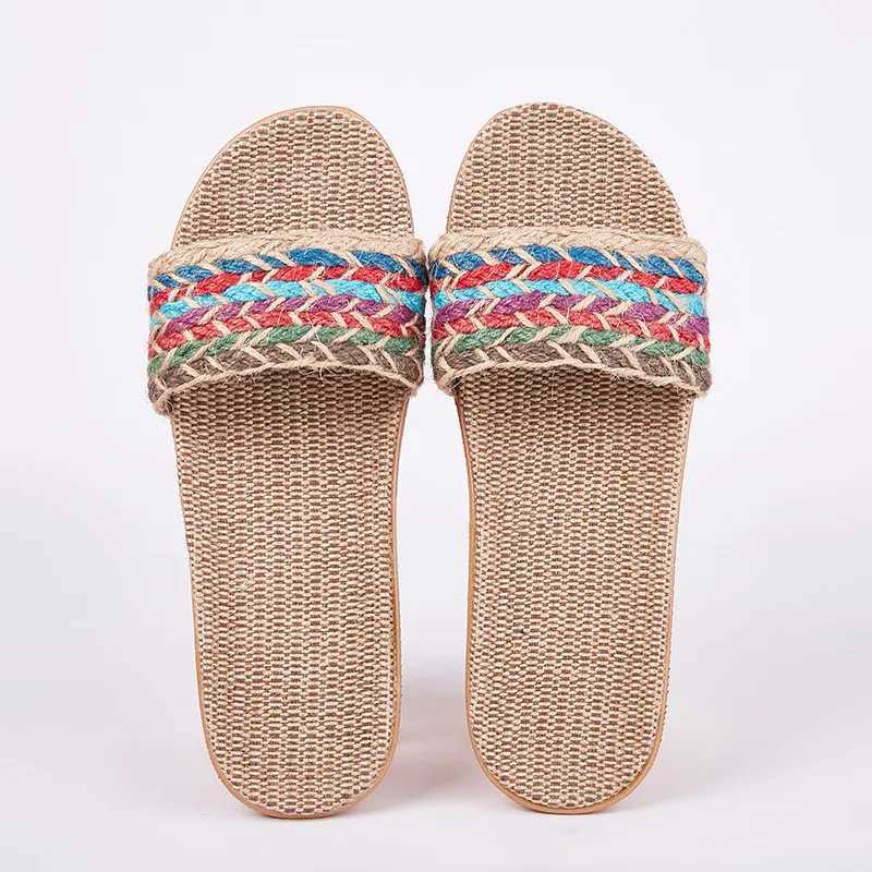 Women Indoor Slippers Home Flax Slides Summer Flat Shoes Women House Floor Slippers Breathable Lovers Bedroom Shoes SH 061202 W250704