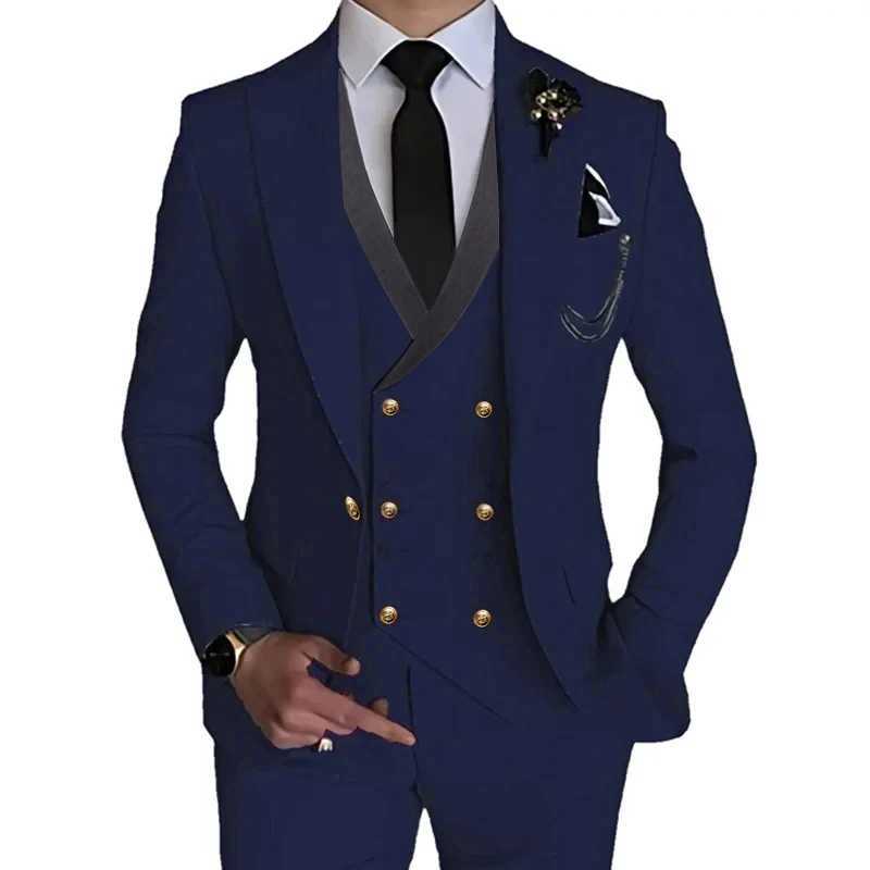 Elegant Mens Suits 3 Pcs Boutique Business Solid Color Slim Wedding Suit / Male Stretch Fabric Blazers (Jacket+ Pants +Vest) X250704
