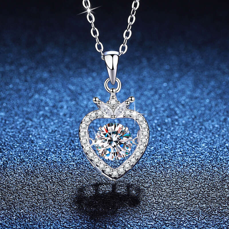 S925 Pure S925ier Pendant High-end Crown Heart Dynamic 1 caratS925 MoiS925S925anite Necklace 610
