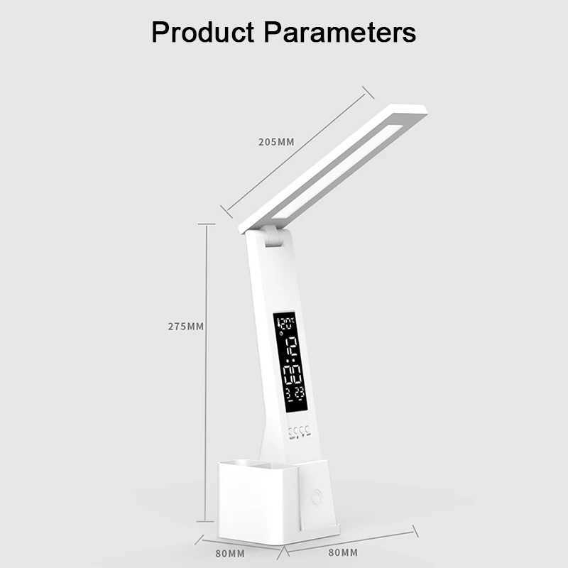 LED Desk Lamp USB Dimmable Touch with Calendar Temperature Clock Night Light Foldable Table Lamp for Study Reading LampXJ250703