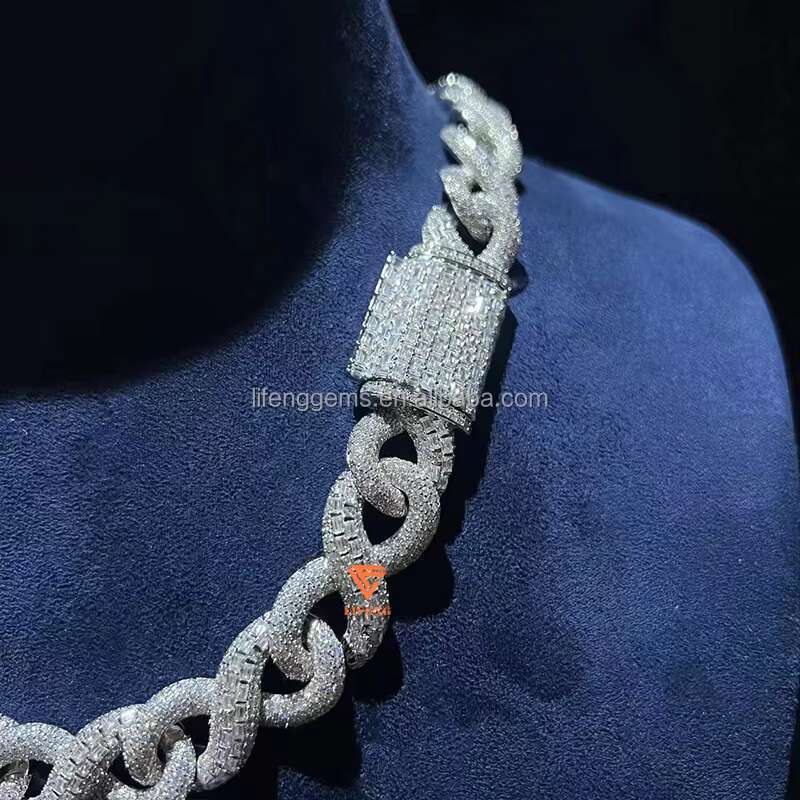 14MM Hot Selling Silver Moissanite Necklace VVS Diamond Luxury Cuban Chain in Hip-Hop Style With Gold Plating