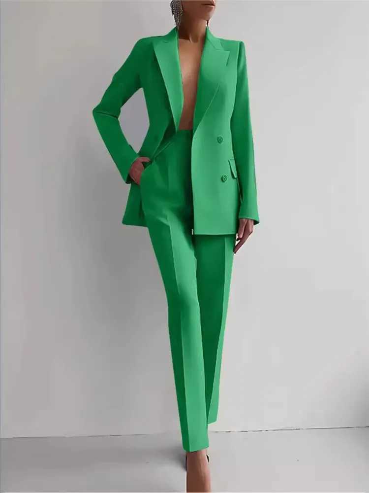 Spring Casual Long Slve Suit Set Autumn Elegant Office Lady Solid Slim Tops Blazer Pants Two Piece Sets Women Outfit 2025 X250704