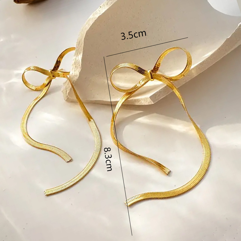 Snake Chain Bowknot Tassel Internet Celebrity Versatile Face Slimming Simple Elegant Earrings Non-Fading