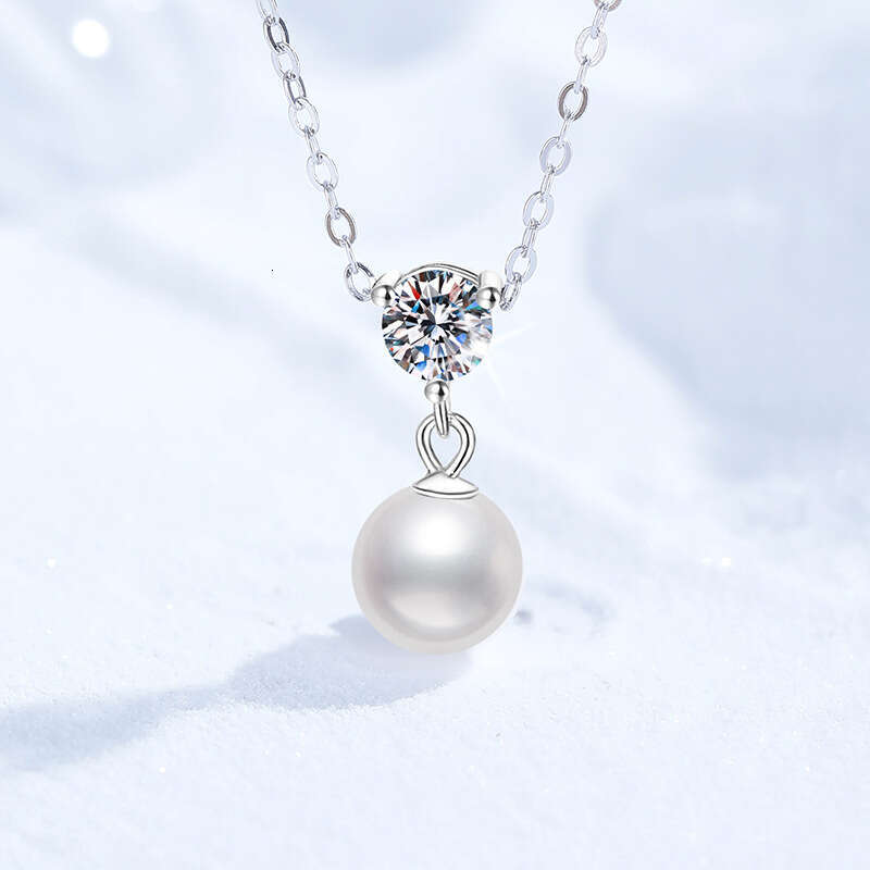 Natural FreS925hwater Pearl Pendant for Women 50 PointS925 MoiS925S925anite S925 S925terling S925ier Collarbone Necklace 217