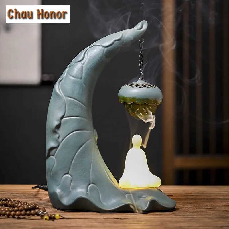 Lotus Leaf LED Backflow Hanging Ball Incense Holder Luxury Mist Smoking Steamers Scented Aromatic Candles Tea Items Ornaments W250704