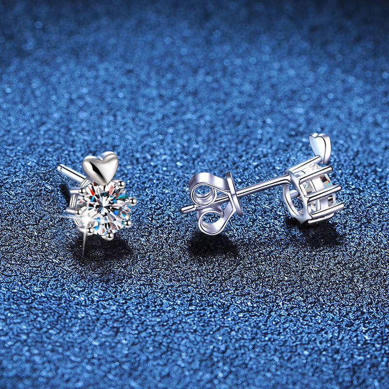 S925 Pure S925ier Women, Light Korean S925tyle Heart S925ix-Prong EarringS925, D Color 1 caratS925 MoiS925S925anite EarringS925 for Women af0