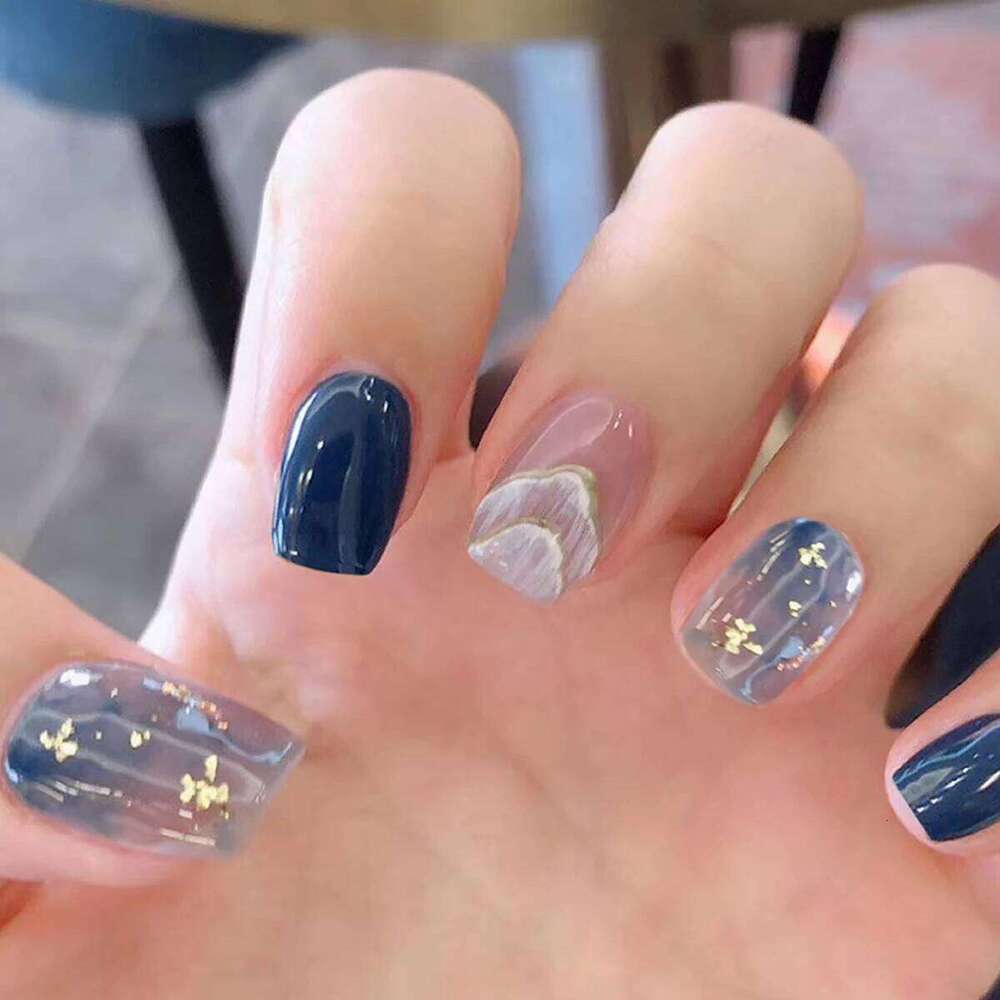 24pcs Y2K Style Gradient Blue Pink Color Fake Dyeing Press On Full Cover Artificial False Nails For Women Salon Use X250704
