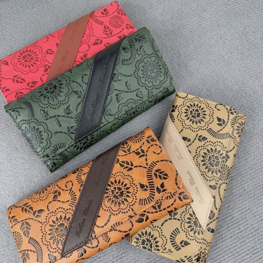 Free Shipping Designer Bag Women's Long Wallet Premium Leather Embossed Retro Chinese Style Clutch Fashion Simple Color Block