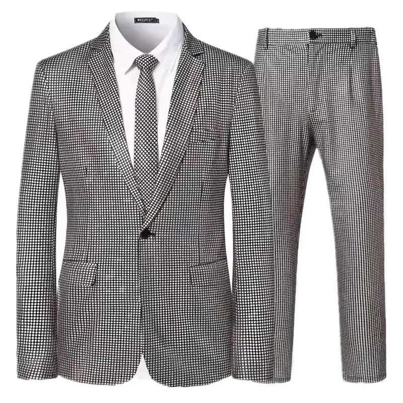 Fashion Singer Stage Performance Luxury Sequin Suits Single Button Loose Dress Male Dance Party Small Stretch Blazer and Trouser X250704