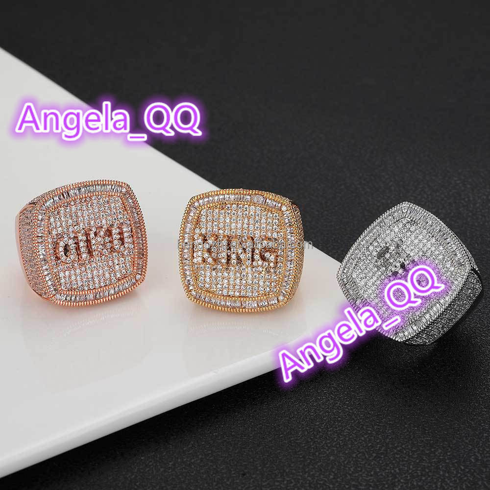 Luxury Mens Fashion Custom Gold Silver Plated Hiphop Style Moissanite Diamond Ring Square Design Customizable letters