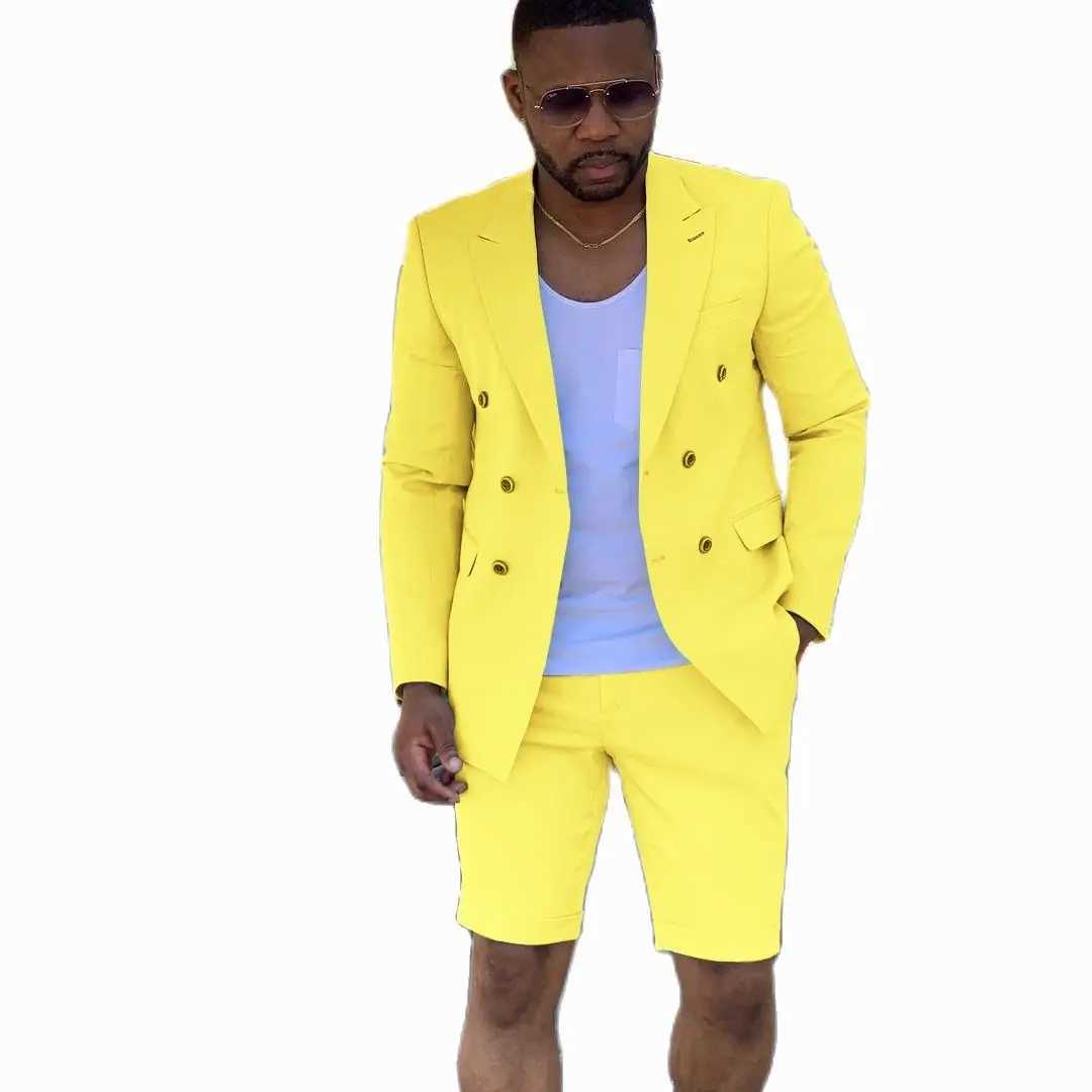 New Design Mint Green Mens Suits Double Breasted Short Pants Summer Beach Groom Suit Casual Business Wedding Best Man Blazer X250704