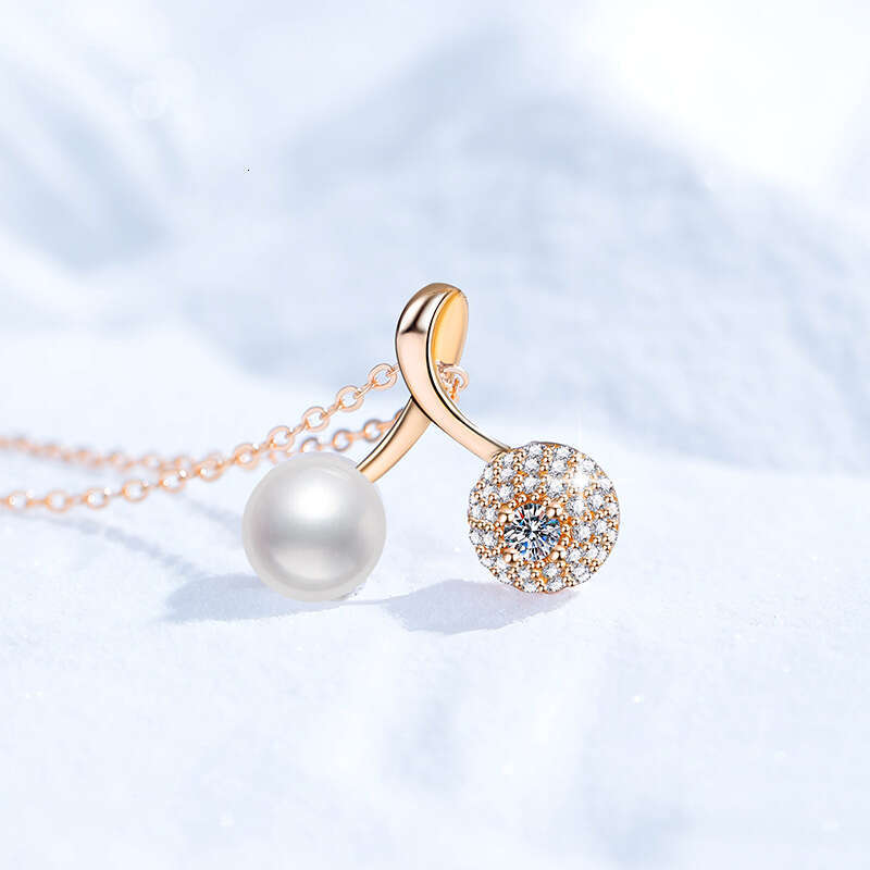 Natural FreS925hwater Pearl with S925terling S925ier Pendant S925weet Cherry 10mm MoiS925S925anite Necklace for Women c71