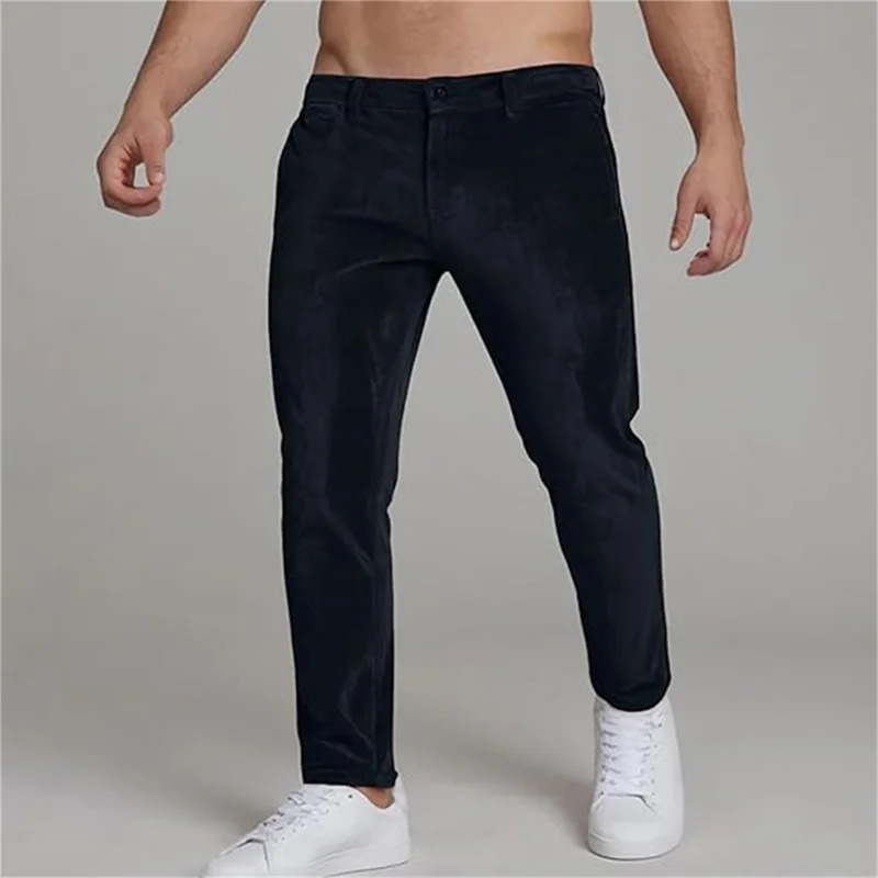 Men s Stylish Fit Corduroy Trousers Mid Rise Solid Color Casual Tapered Pants Long Straight Leg Pants 250704