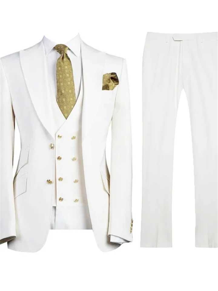 3 Piece White Slim Fit Mens Suits Peak Lapel Casual Tuxedos for Wedding Groomsmen Suits (Blazer+Vest+Pant) Mens Costume X250704