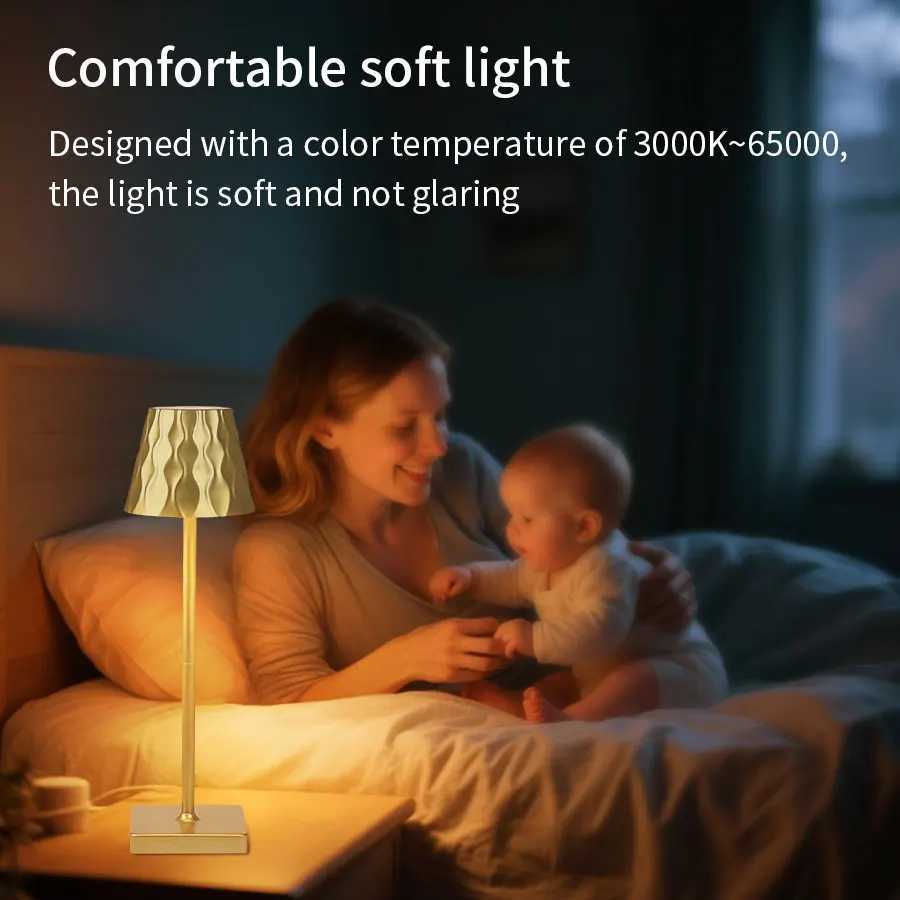 3 Colors Table Lamp Rechargeable Touch Sensor Desktop Night Light Reading Lamp for Bedroom Restaurant Coffee Hotel Bar Decor XJ250703