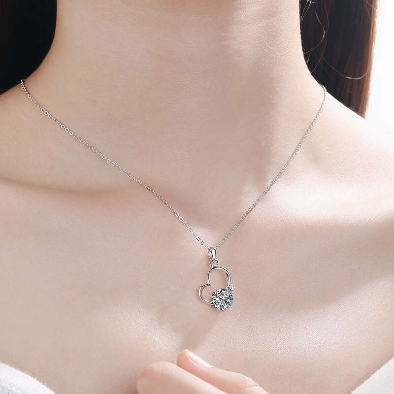 S925 Heart Valentine'S925 Day Pendant Gift Girlfriend, S925ier Necklace, Two caratS925 MoiS925S925anite Necklace for Women, Clavicle Chain 49e
