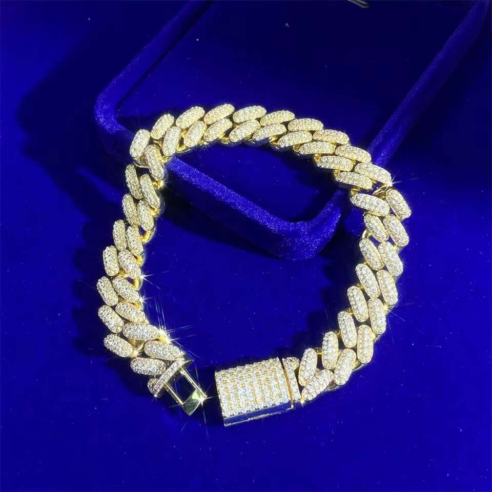 New Luxury Hip Hop Jewelry 12MM Iec Out Vvs D Moissanite Diamond 925 Silver Cuban Chian Bracelet for Men