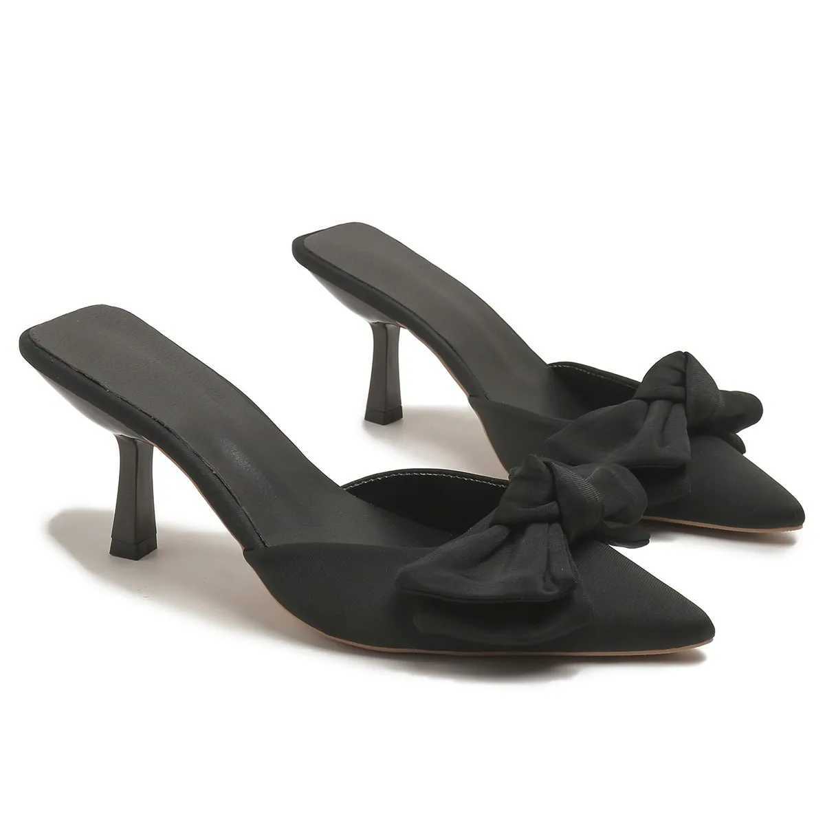 New Style Butterfly-knot Mules Women Slippers Elegant Pointed Toe Thin High Heels Ladies Summer Fashion Party Prom Shoes W250704