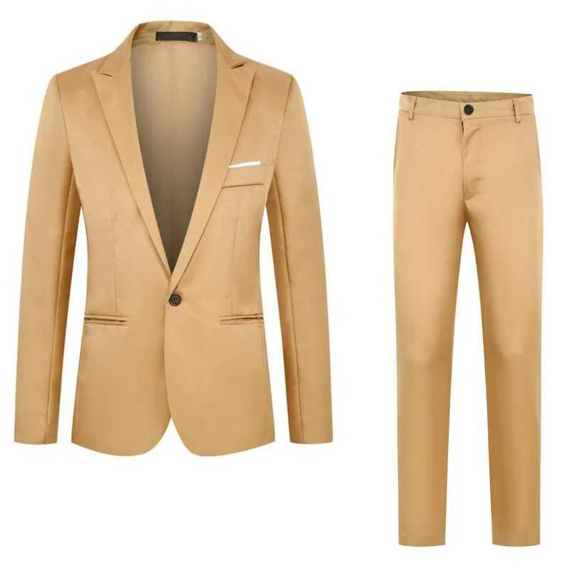 Spring Autumn New Fashion Mens Casual Trendy Slim 2 Pieces of Sets Suit Sets Solid Color Single-button Suit Blazers Pants Male X250704
