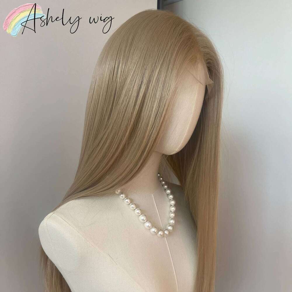 Ashely Platinum Blonde 26inch 13x4 Front Wig Long Straight Synthetic Lace Wigs High temperature Fibers for Cosplay