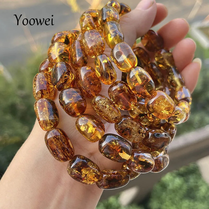 100% Real Piebald Amber Bracelet for Unisex 2025 Natural Genuine Plant Flower Irregular Beads Factory Baltic Amber Jewelry 250628