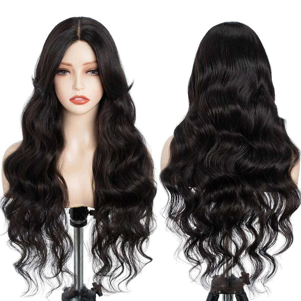Synthetic For Black Women Long 28 inch Body Wave Wavy Middle Part Lace Wig Ombre Blonde Brown Cosplay Wigs